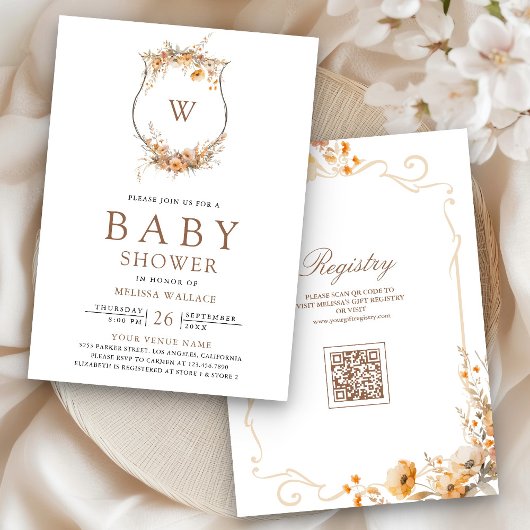 Herfst Wilde Bloemenkam QR Code Baby Shower Kaart