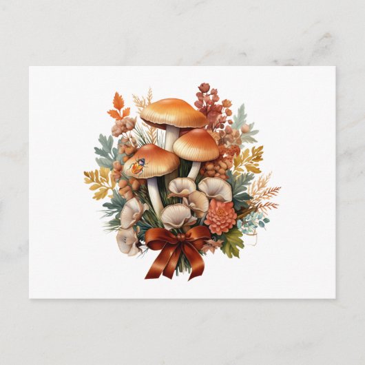 Herfst wilde paddenstoelen en bladeren bos collage feestdagenkaart (Voorkant)