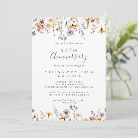 Herfst Wildflower 50ste bruiloft Jubileum Kaart (Staand voorkant)