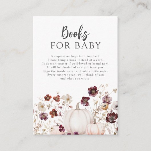 Herfst Wildflower Baby shower Boeken voor Baby Informatiekaartje (Voorkant)