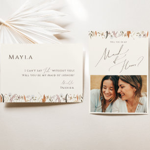Herfst Wildflower Beige Foto Maid of Honor Kaart