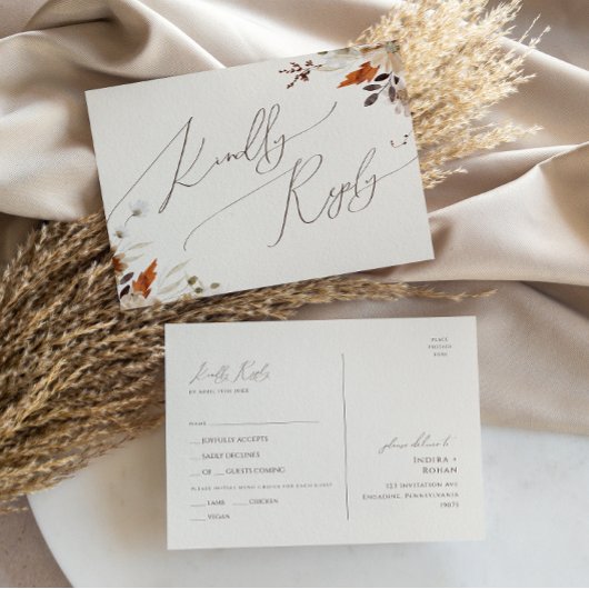 Herfst Wildflower Beige Menu Keuze RSVP Briefkaart