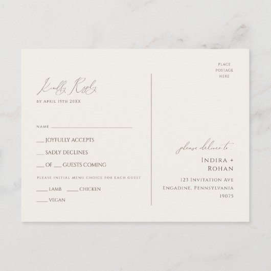 Herfst Wildflower Beige Menu Keuze RSVP Briefkaart (Achterkant)
