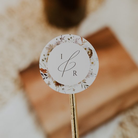 Herfst Wildflower Beige Monogram Envelop Seal Ronde Sticker