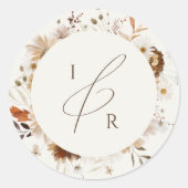 Herfst Wildflower Beige Monogram Envelop Seal Ronde Sticker (Voorkant)