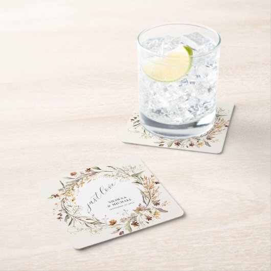 Herfst Wildflower Bloemen Herfstkrans BOHO Bruilof Kartonnen Onderzetters (Insitu)