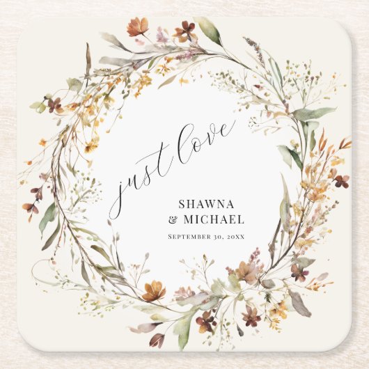 Herfst Wildflower Bloemen Herfstkrans BOHO Bruilof Kartonnen Onderzetters (Voorkant)