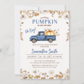 Herfst Wildflower Blue Pumpkin Truck Baby shower Kaart (Voorkant)
