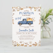 Herfst Wildflower Blue Pumpkin Truck Baby shower Kaart (Staand voorkant)
