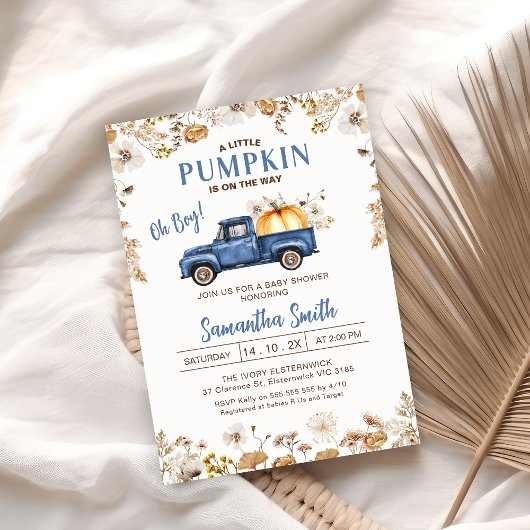 Herfst Wildflower Blue Pumpkin Truck Baby shower Kaart