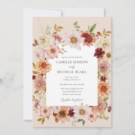 Herfst Wildflower Boho bruiloft Kaart (Voorkant)