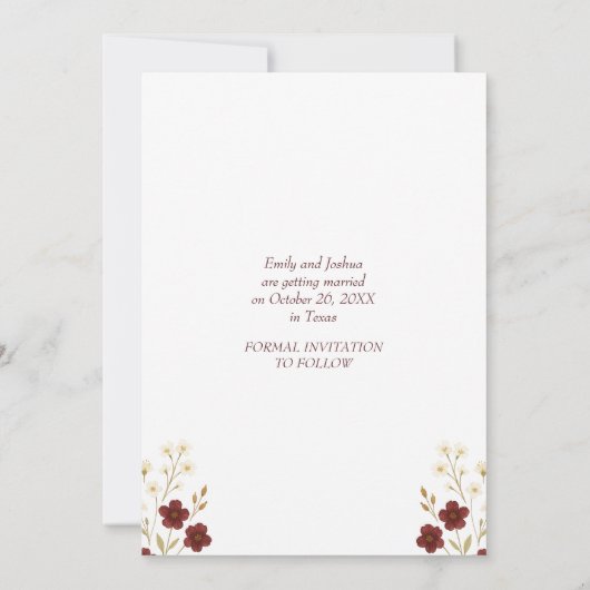 Herfst Wildflower Boho Trouwfoto Save The Date (Achterkant)