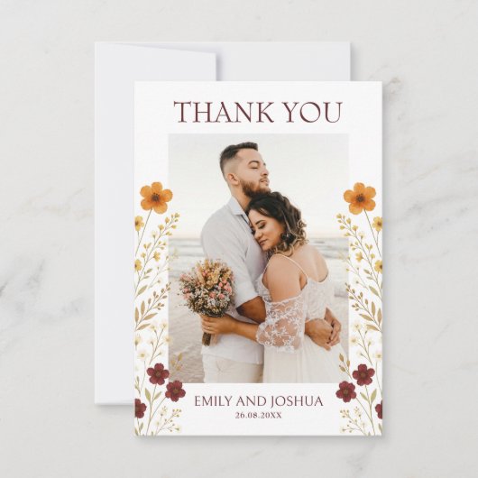 Herfst Wildflower Boho Trouwfoto's Bedankkaart (Voorkant)