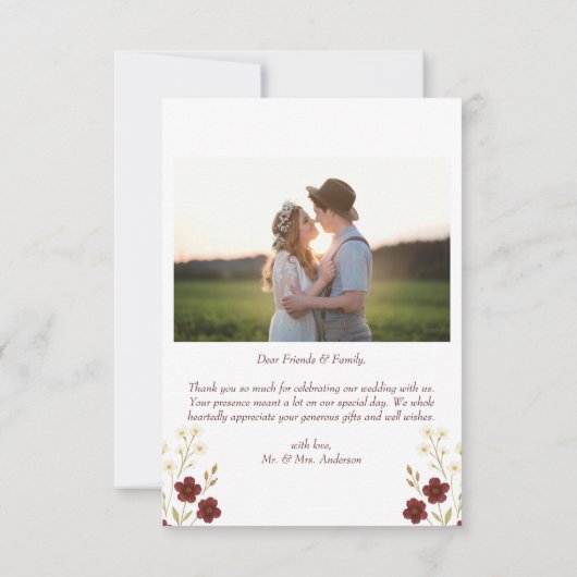 Herfst Wildflower Boho Trouwfoto's Bedankkaart (Achterkant)