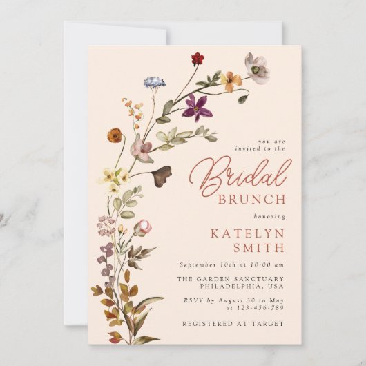 Herfst Wildflower Boho Tuin Bloemen Bruidsbrunch Kaart (Voorkant)