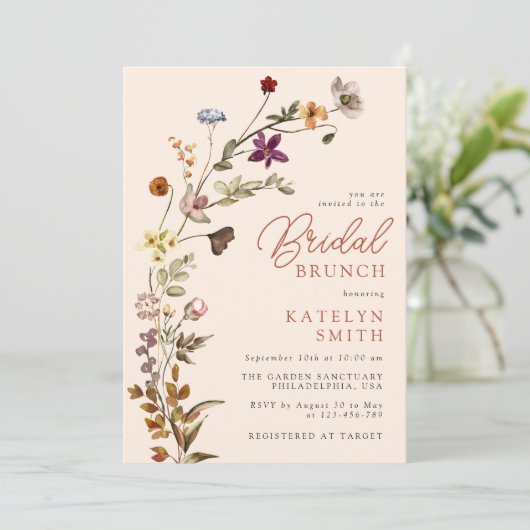 Herfst Wildflower Boho Tuin Bloemen Bruidsbrunch Kaart (Staand voorkant)