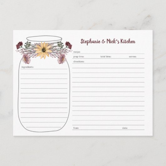 Herfst Wildflower Bouquet Mason Jar Recipe Kaarten (Voorkant)