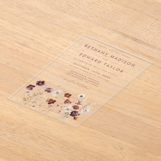 Herfst Wildflower bruiloft Acryl Uitnodigingen (Laagn)