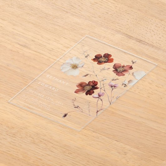 Herfst Wildflower bruiloft Acryl Uitnodigingen (Laagn)