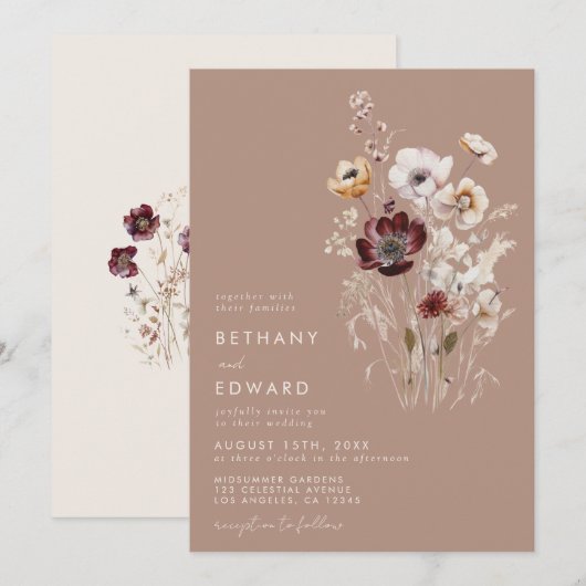 Herfst Wildflower bruiloft Kaart (Voorkant / Achterkant)
