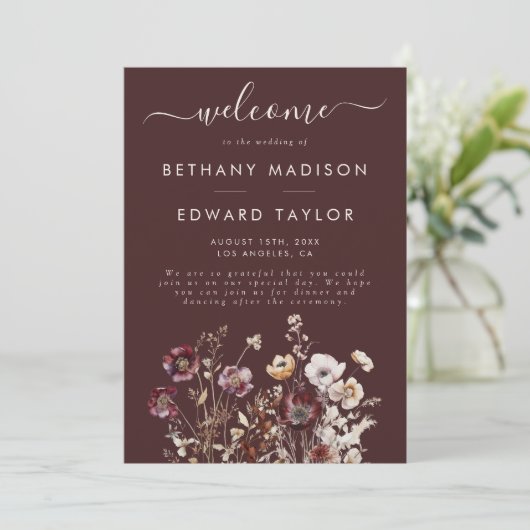 Herfst Wildflower bruiloft Programmakaart (Staand voorkant)