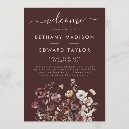 Herfst Wildflower bruiloft Programmakaart (Voorkant)