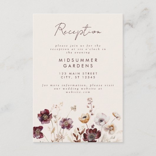 Herfst Wildflower bruiloft receptie Informatiekaartje (Voorkant)