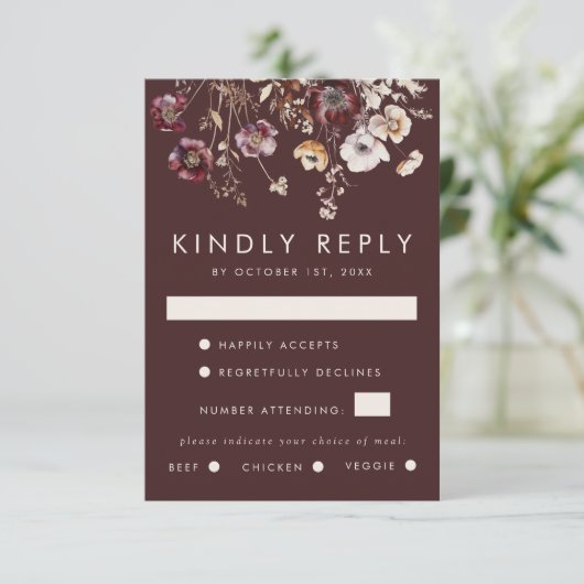 Herfst Wildflower bruiloft RSVP Kaartje (Staand voorkant)