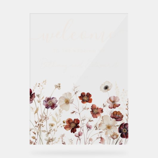 Herfst Wildflower bruiloft Welkom Acryl Bord (Voorkant)