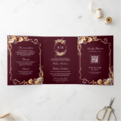 Herfst Wildflower Crest Bourgondië QR Code Huwelij Drieluik Uitnodiging (Binnen)