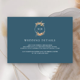 Herfst Wildflower Crest Dusty Blue Wedding Details Informatiekaartje