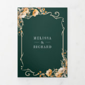 Herfst Wildflower Crest Emerald QR Code Wedding Drieluik Uitnodiging (Cover)