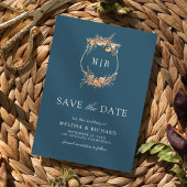 Herfst Wildflower Crest QR Code Dusty Blue Wedding Save The Date