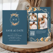 Herfst Wildflower Crest QR Code Dusty Blue Wedding Save The Date