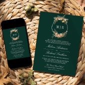 Herfst Wildflower Crest QR Code Emerald Wedding Kaart
