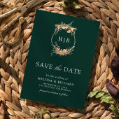 Herfst Wildflower Crest QR Code Emerald Wedding Save The Date