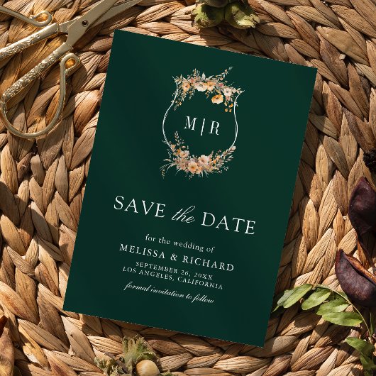 Herfst Wildflower Crest QR Code Emerald Wedding Save The Date