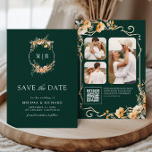 Herfst Wildflower Crest QR Code Emerald Wedding Save The Date