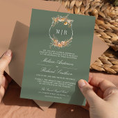 Herfst Wildflower Crest QR Code Sage Green Wedding Kaart