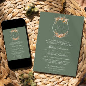 Herfst Wildflower Crest QR Code Sage Green Wedding Kaart