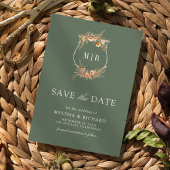 Herfst Wildflower Crest QR Code Sage Green Wedding Save The Date