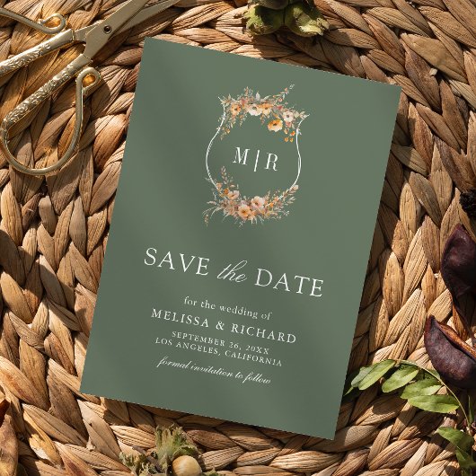 Herfst Wildflower Crest QR Code Sage Green Wedding Save The Date