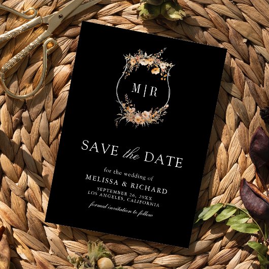 Herfst Wildflower Crest QR Code Zwart Huwelijk Save The Date