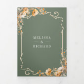 Herfst Wildflower Crest Sage Green QR Code Wedding Drieluik Uitnodiging (Cover)