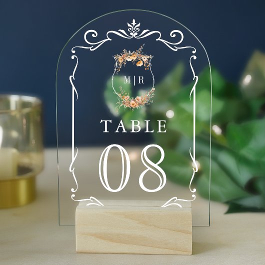 Herfst Wildflower Crest Wedding Acryl Tafel Nummer Uitnodigingen