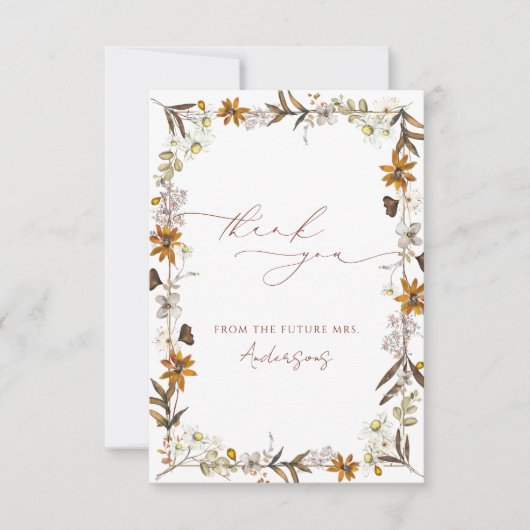 Herfst Wildflower Elegant Vrijgezellenfeest Bedankkaart (Voorkant)