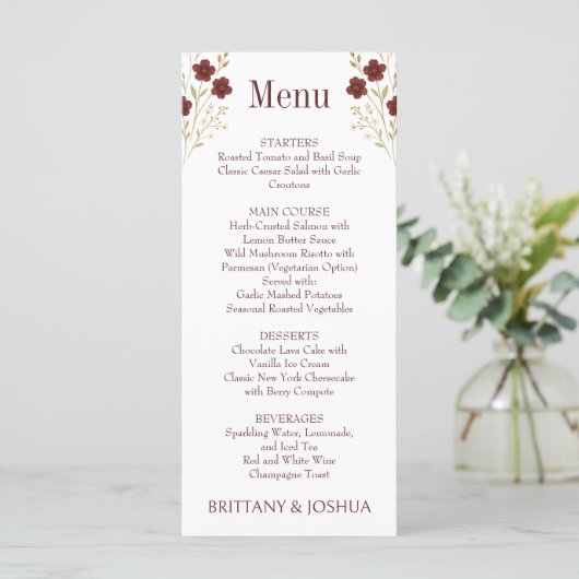 Herfst Wildflower Elegante Boho bruiloft Menu (Staand voorkant)