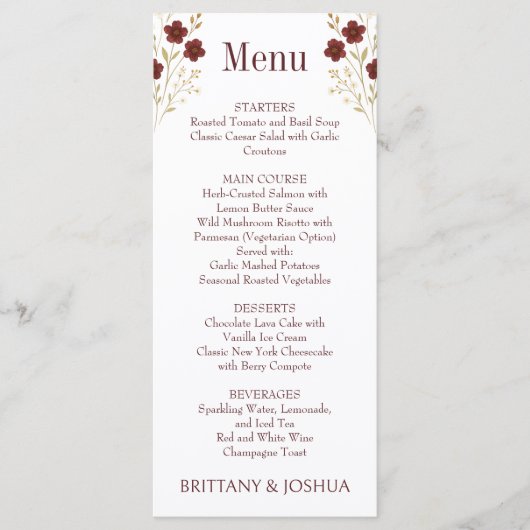 Herfst Wildflower Elegante Boho bruiloft Menu (Voorkant)