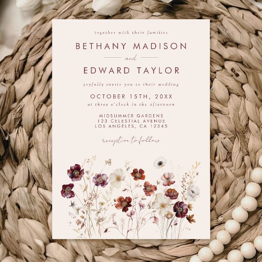 Herfst Wildflower Field Beige Wedding Kaart
