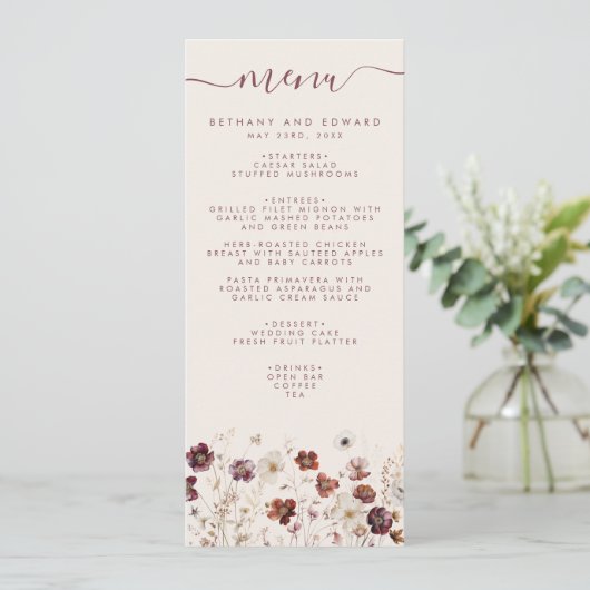 Herfst Wildflower Field Beige Wedding Menu (Staand voorkant)